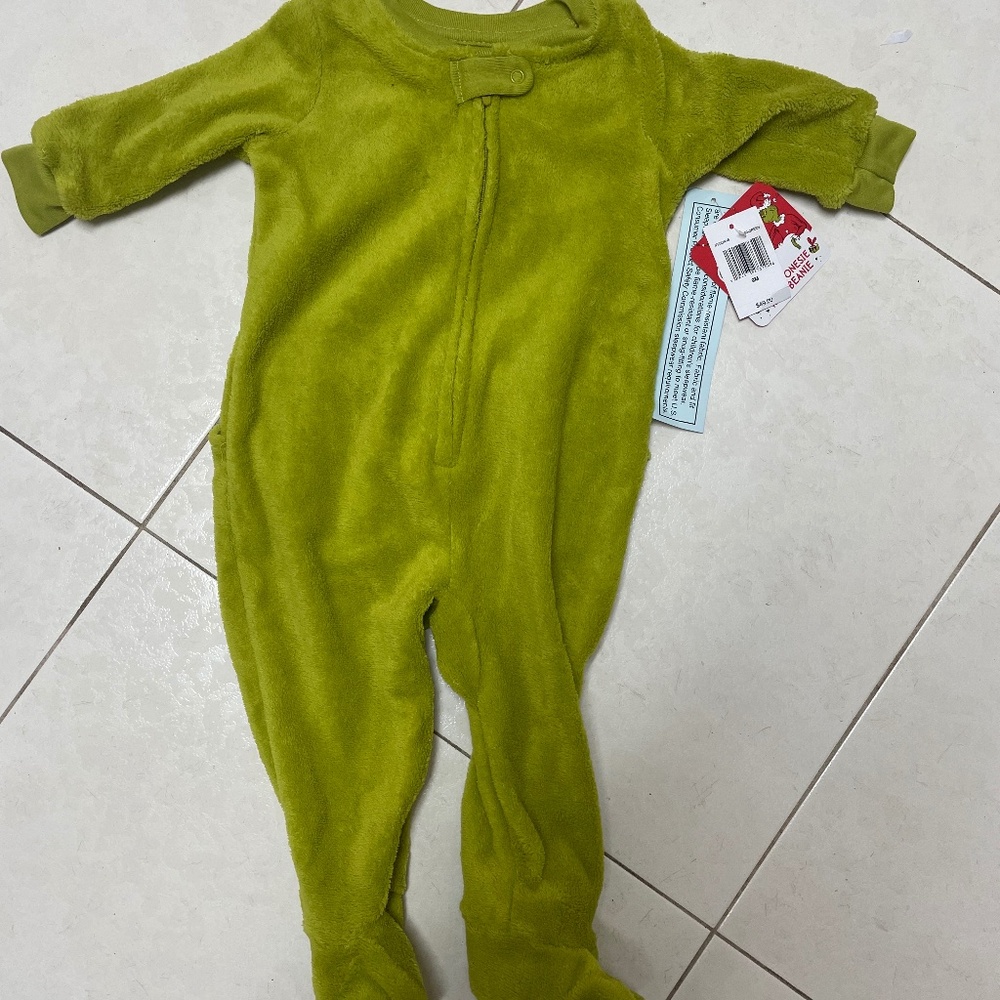 Cozy Olive Green Plush Baby One-Piece with Front Zip